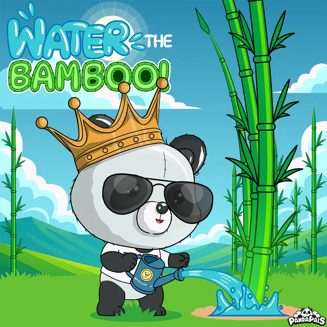 A PandaPal watering bamboo beneath the words Water the Bamboo